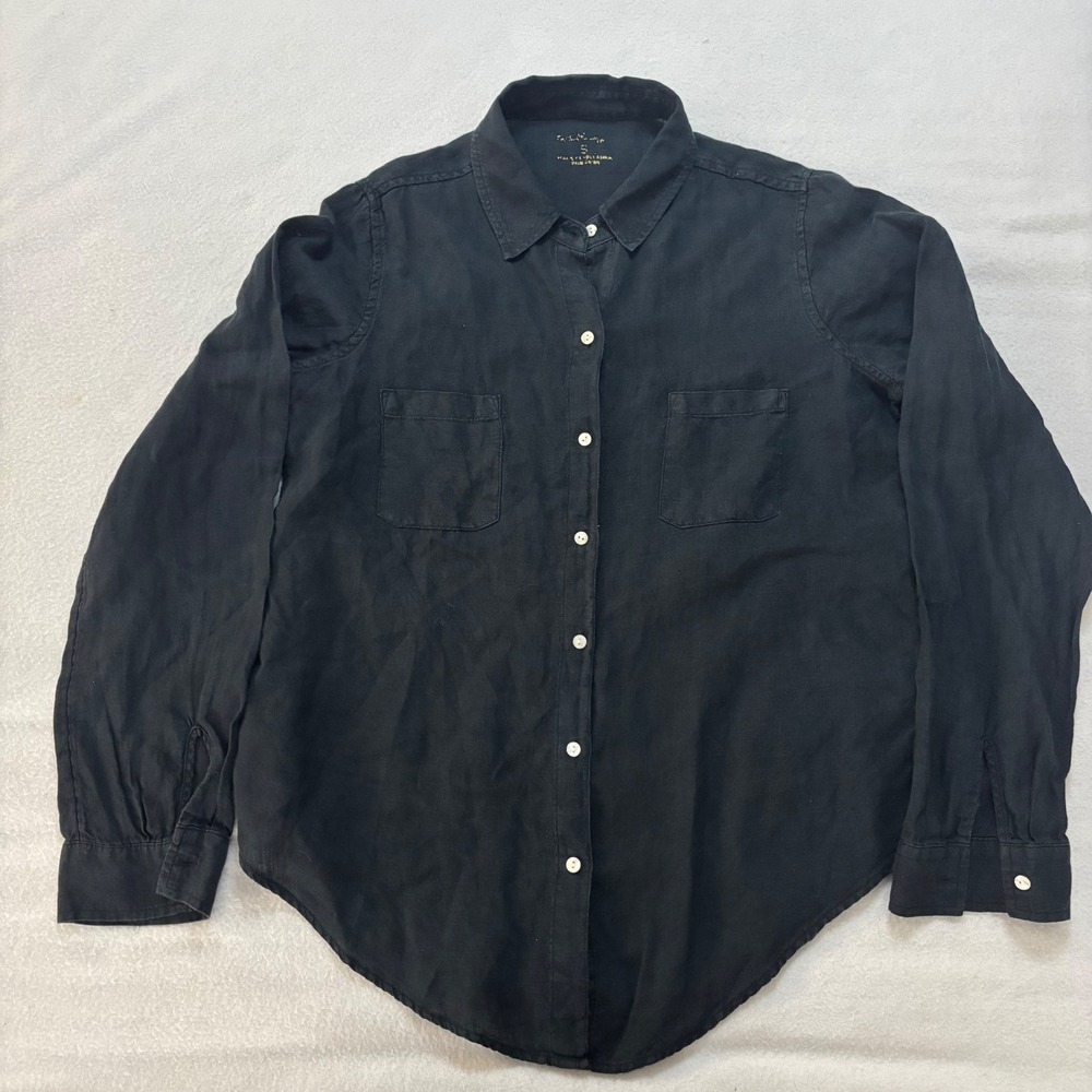 Lilly Pulitzer Black 100% Linen Button Down Shirt Long Sleeve Small Pocket Elsa